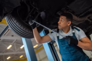 concentrated-car-mechanic-work-gloves-tightening-nut-automobile-wheel-with-wrench